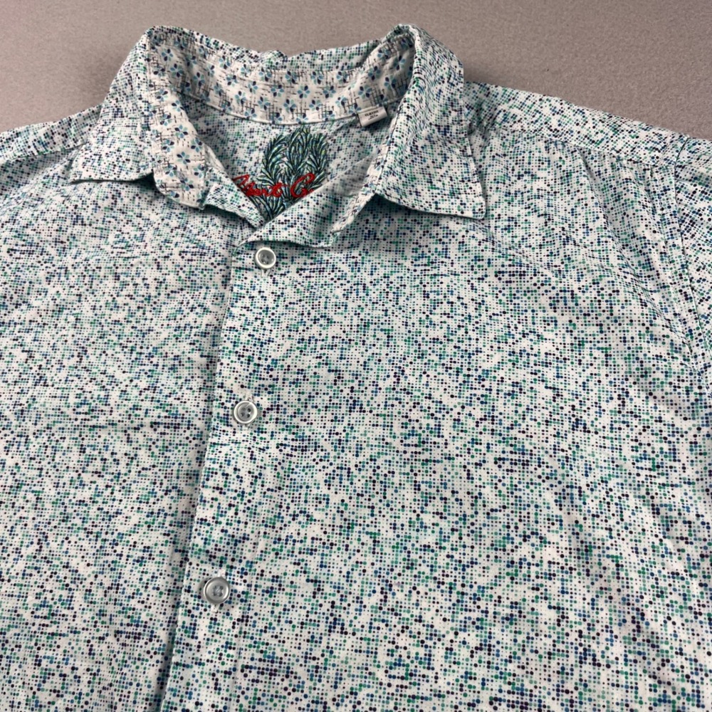 Robert Graham Mens Classic Fit Short Sleeve Button Down Shirt Teal Dot Print M